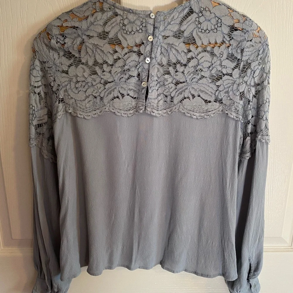H&M Blue Long Sleeve Baby Doll Lace Long Sleeve Blouse Size 4, Small, Spring Top